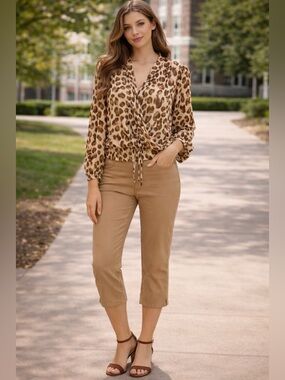 NEW YORK & COMPANY Stylish Classic Chic 90s Y2K Mob Wife Brown Pink Leopard Sz S